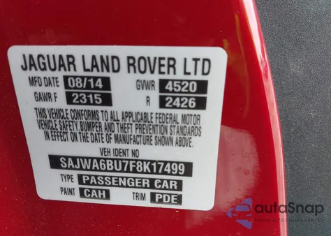 2015 Jaguar F-Type S из США, поврежденный, VIN SAJWA6BU7F8K17499